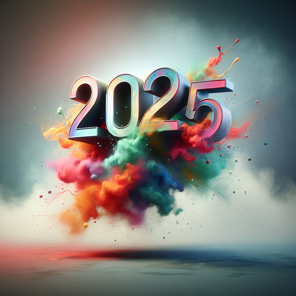Text 2025 colorful splash 3d text and smoky background text effect image