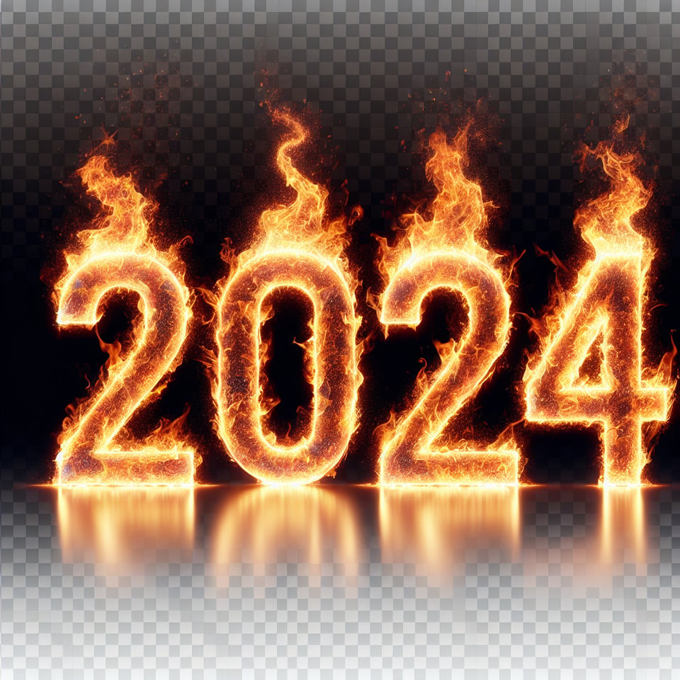 text 2024 year  lettering made from bright fire flames on transparent on white backgroundillustration text effect image