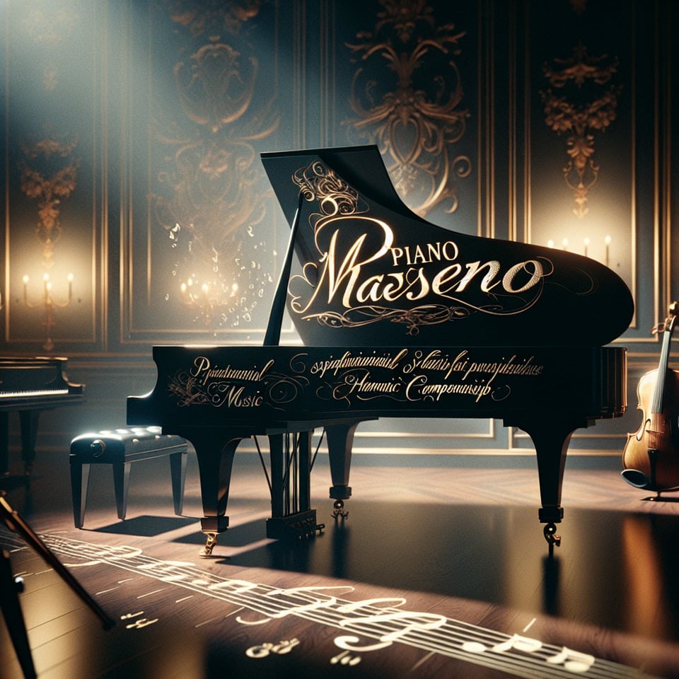 write Piano Maestro with musical style text effect image