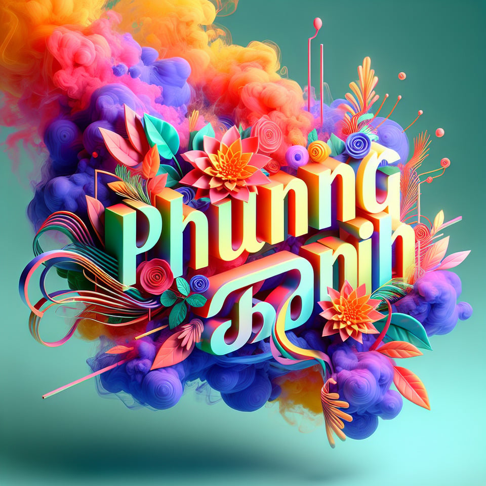 Văn bản Phùng Bình văn bản 3d giật gân đầy màu sắc và nền khói text effect image