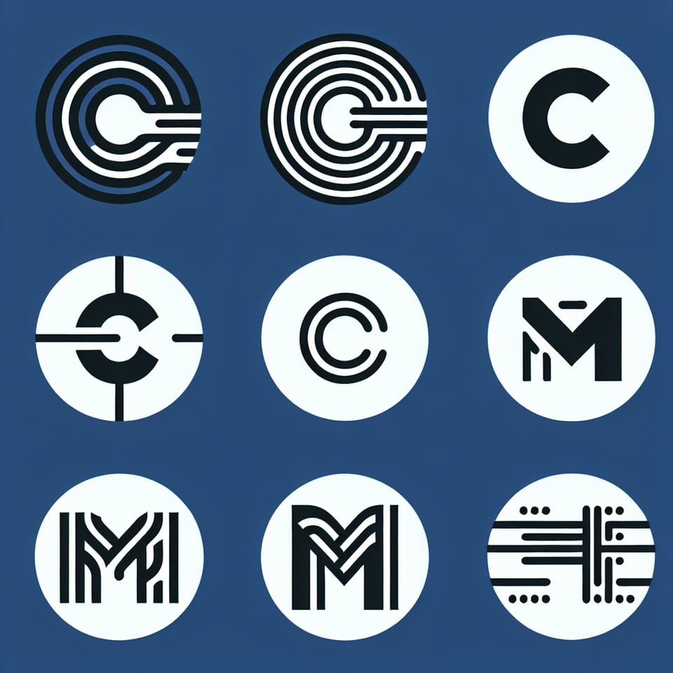 create some logos for colony mart app with c and m words simple look text effect image