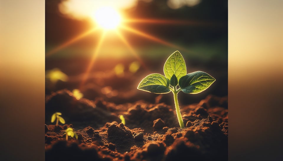 Sprouting plant growing towards the sunrepresenting personal growth. text effect image