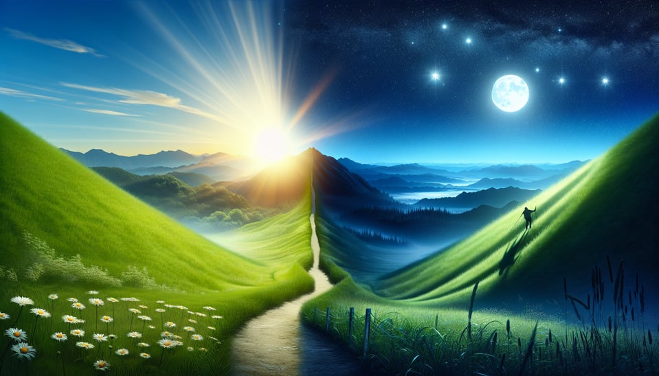 Transitioning to sunsetshowing the journey of personal growth. text effect image