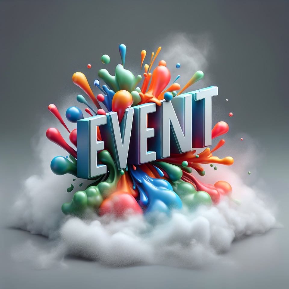Text Event colorful splash 3d text and smoky transparent backgroundRealistic detailed view.3d render text effect image