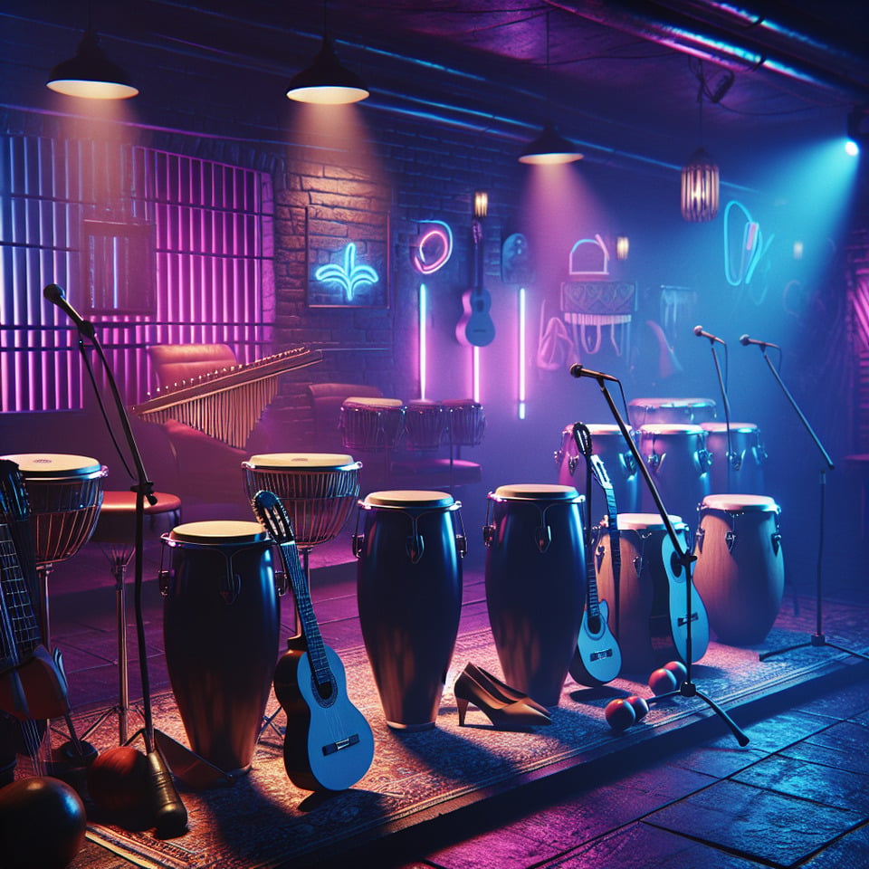 Night club dark neon Latin instruments text effect image