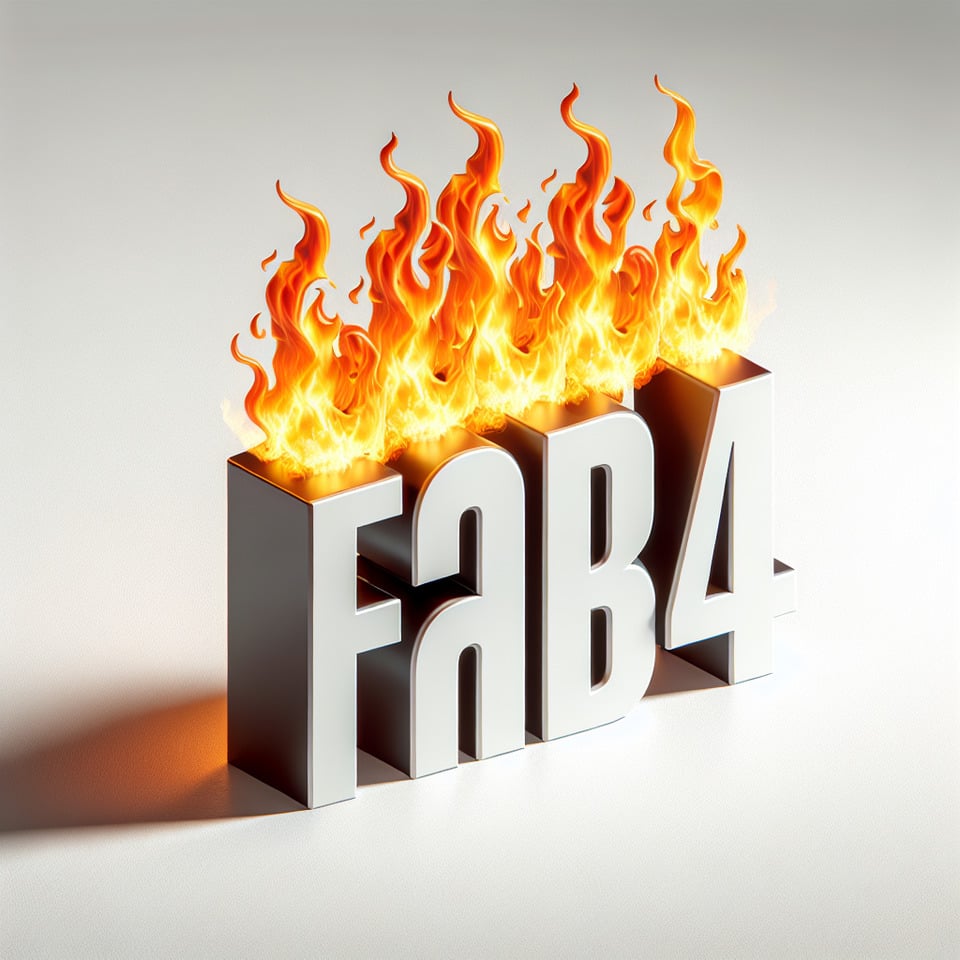 text FAB 4 fire on alphabet text effects on white background and shadow 3D effect on text text effect image