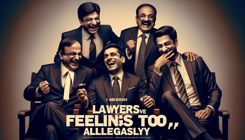 INDIAN LAWYERS LAUGHING WHILE SAYING LAWYERS HAVE FEELINGS TOOALLEGEDLYpostercinematicproduct text effect image