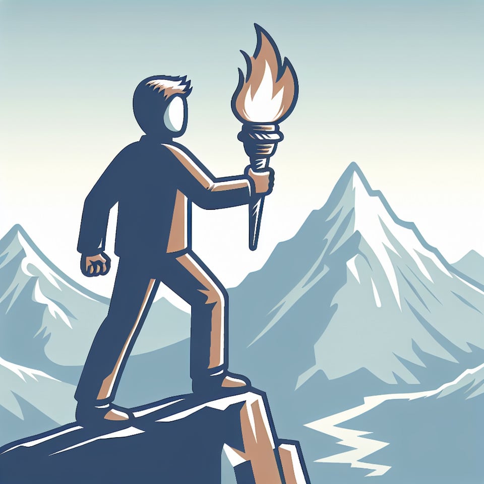 A man standing on mountain top with torch/Masaal in hand without stick text effect image