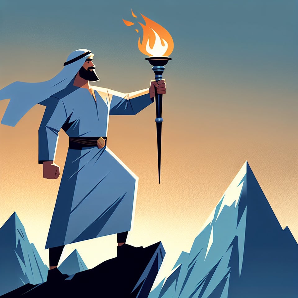 An animated man standing on mountain top with torch/Masaal in hand without stick text effect image