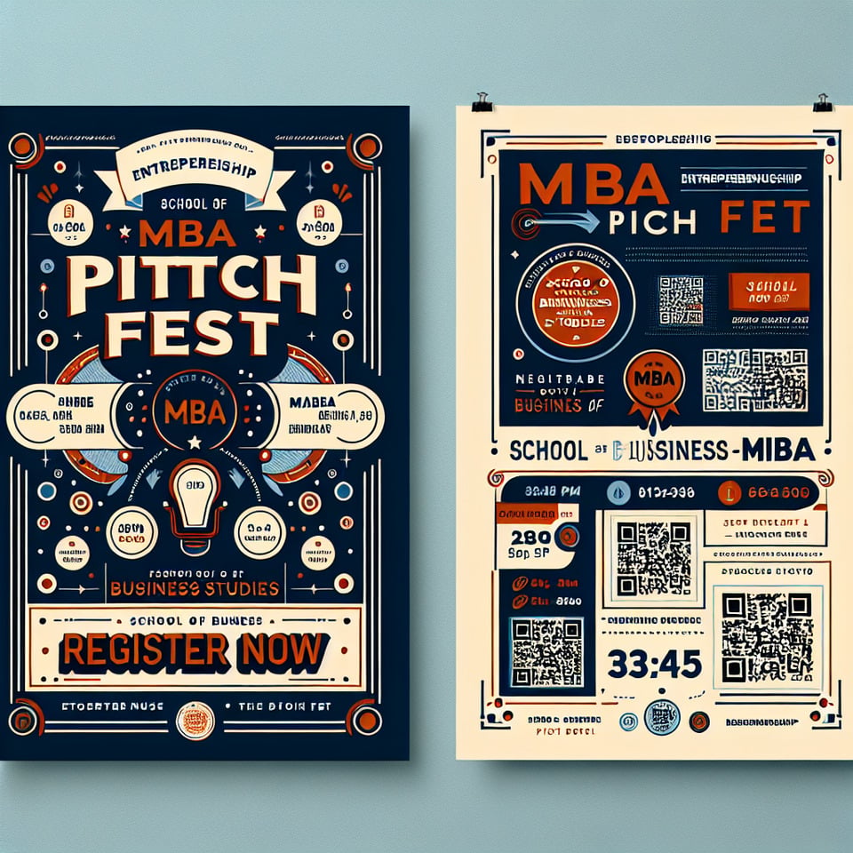 Text mba pitch fest create an pamplet for the MBA Pitch fest with an attractive theme based of entrepreneurs add a scanned qr space add date and time add a quote related to the title add the college name INDIRA SCHOOL OF BUSINESS STUDIESMBA also add rigester now with poster text effect image