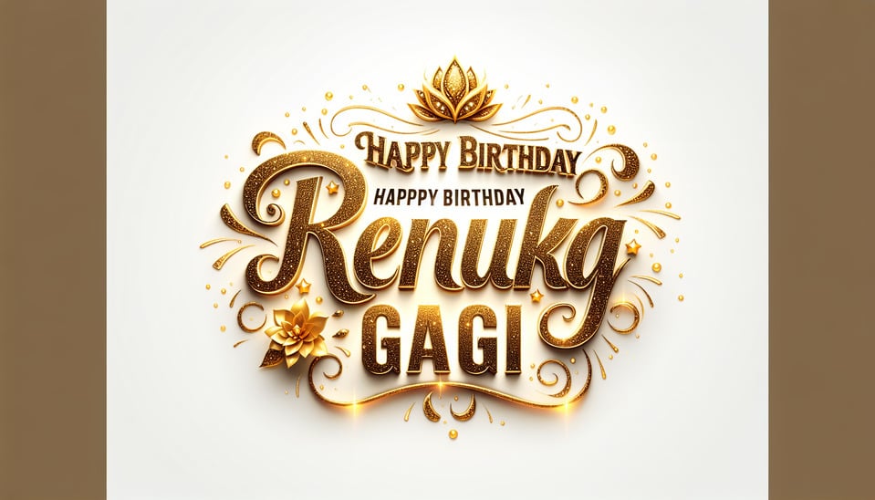 text Happy Birthday Renuka Gargi golden sparkles text effect banner on white background text effect image