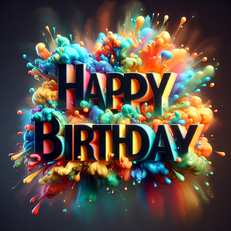 Text HAPPY BIRTHDAY colorful splash 3d text and smoky transparent backgroundRealistic detailed view. text effect image