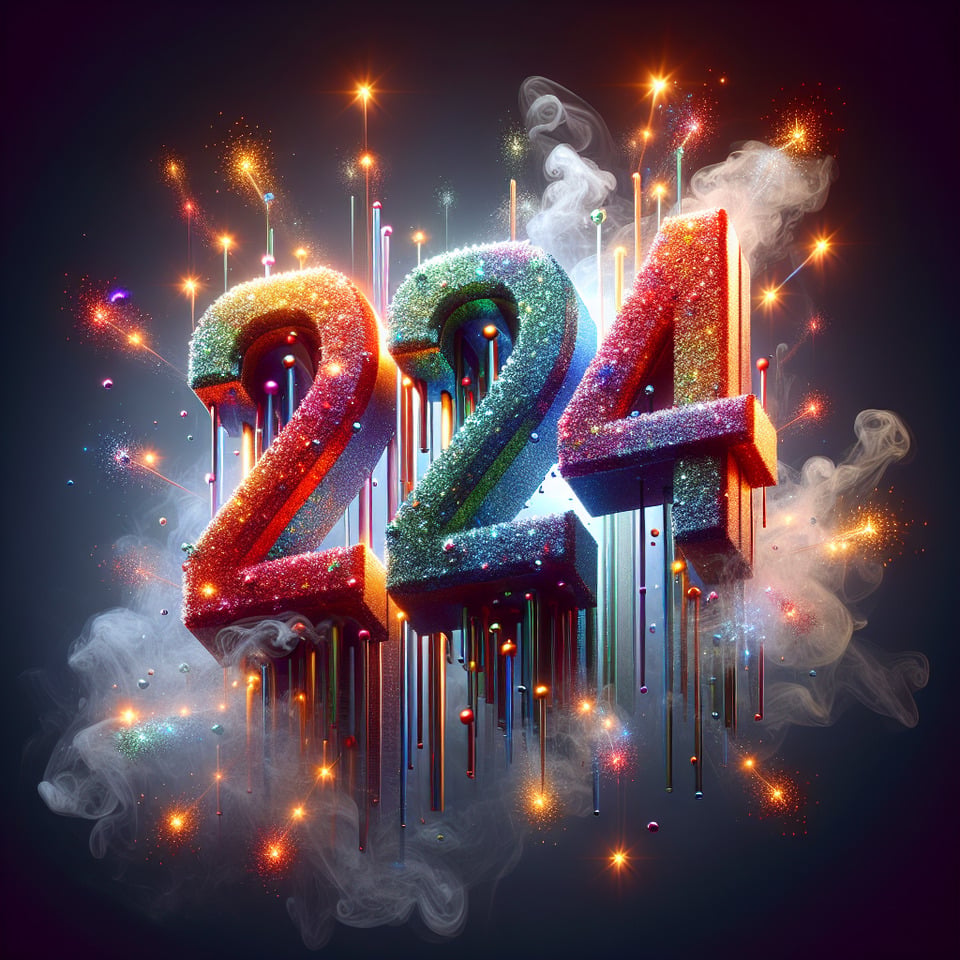 ส่งข้อความ 2024 ข้อความ 3 มิติสาดสีสันสดใสและพื้นหลังแบบควันtypographyillustration3d render text effect image