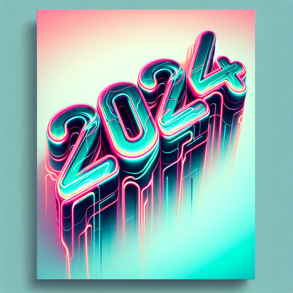 Text 2024 cyberpunk stylethree-dimensionalNeon effectfluid within textlight backgroundposter text effect image
