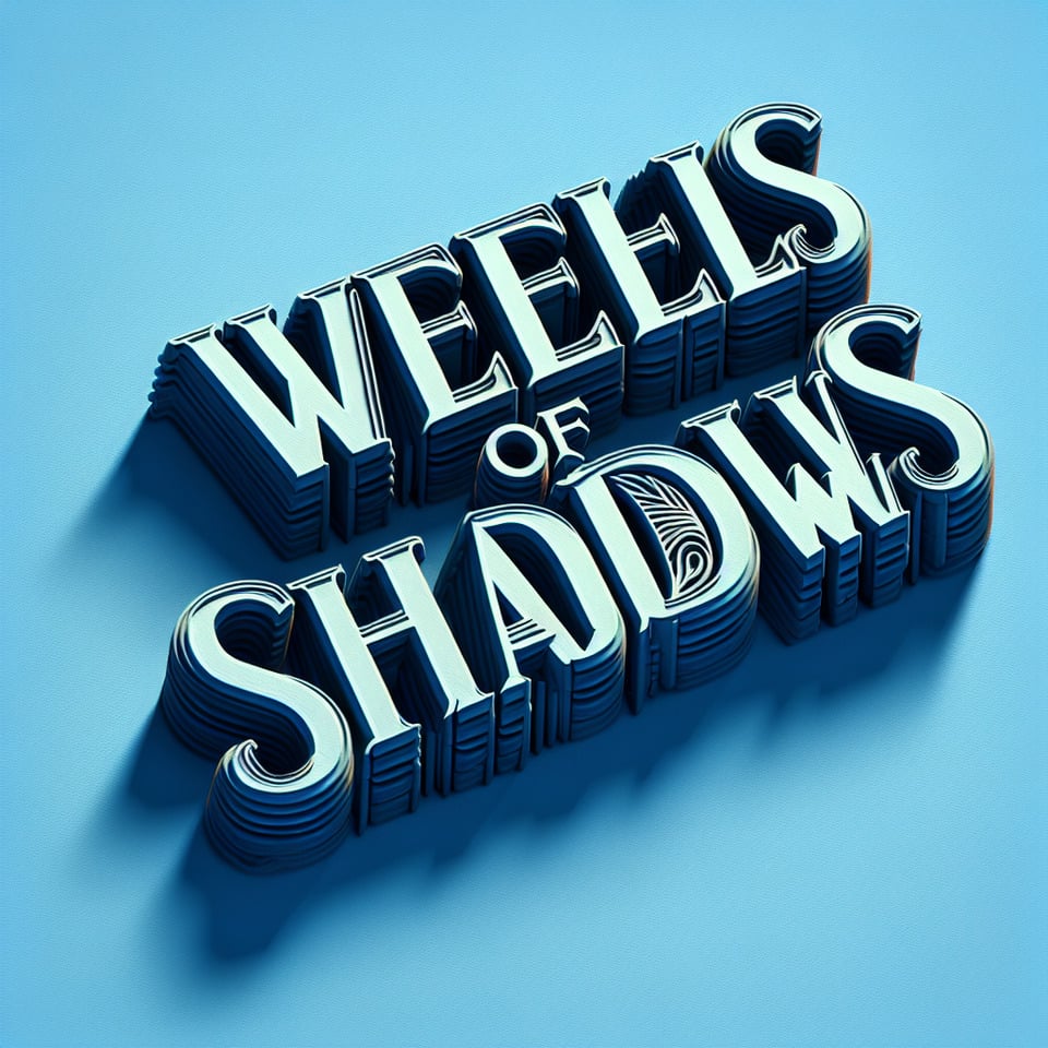 make a 3d text with blue background named WHEELS OF SHADOWS text effect image