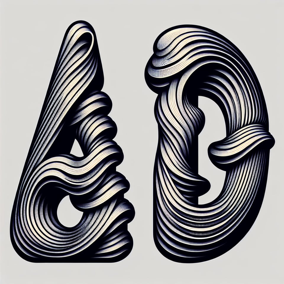 typography alphabet A and D in wavy style text effect image