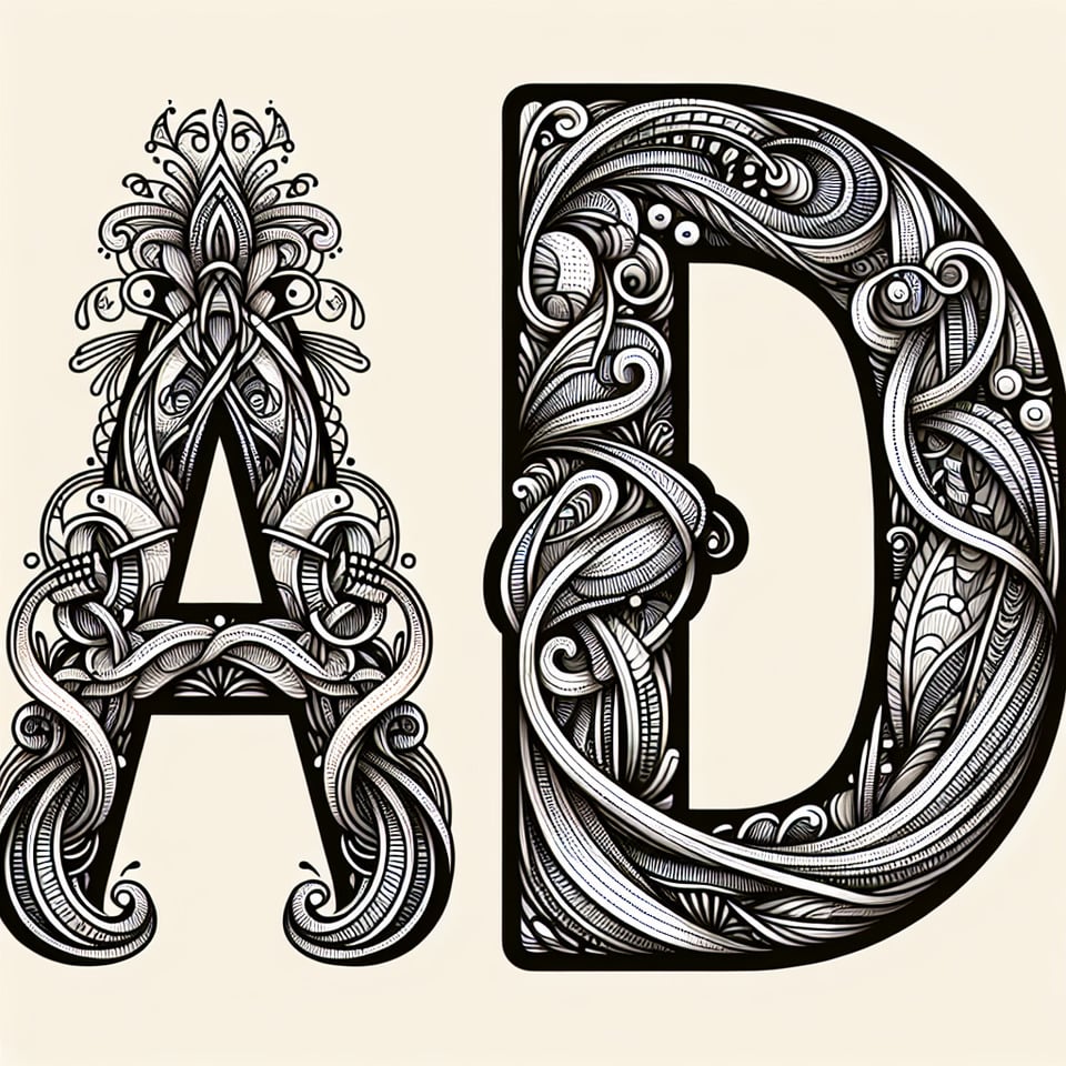 typography alphabet A and D decorative style text effect image