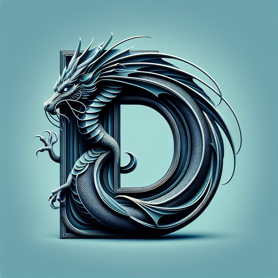 Typography alphabet D that includes dragon  text effect image