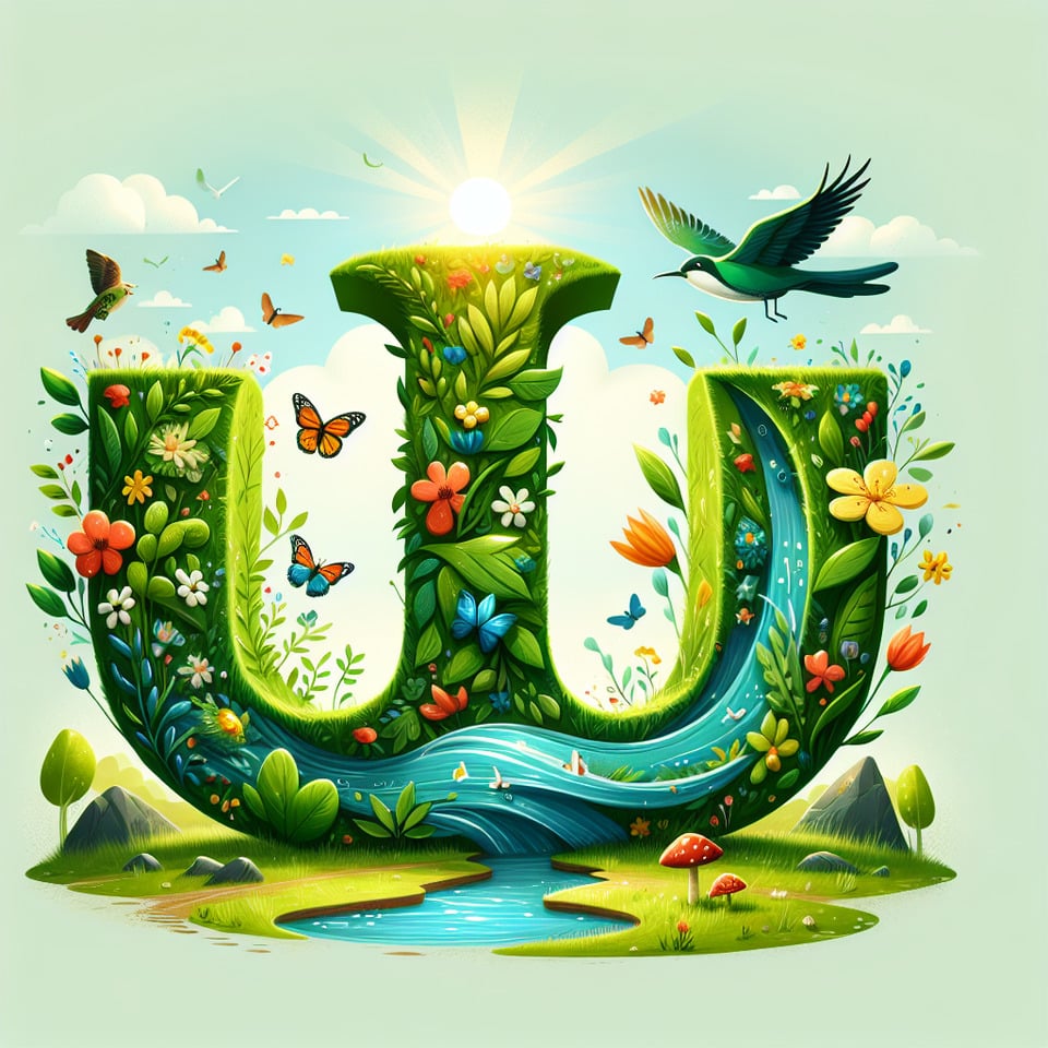 Typography alphabet U includes nauture text effect image