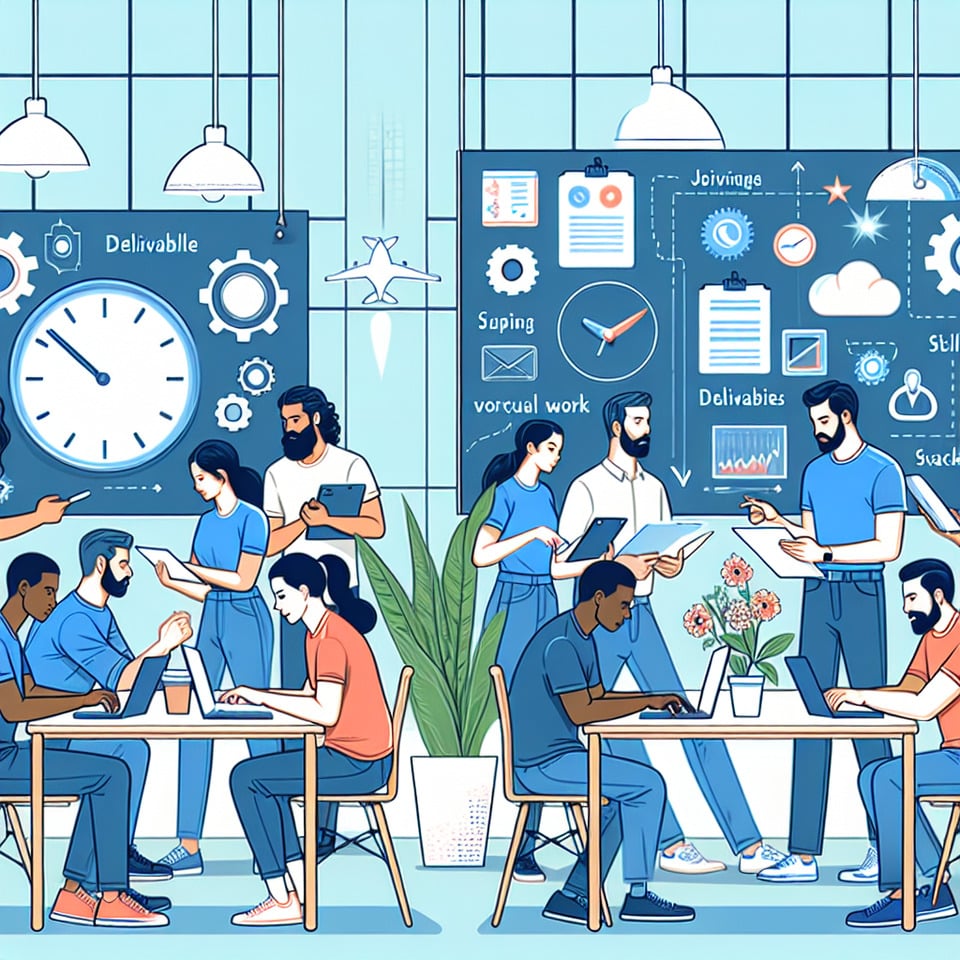 Agile environment: work in teams and not as individuals.,Focus on tasks and deliverables and not on time.,Focus on specific skills within wider contex text effect image