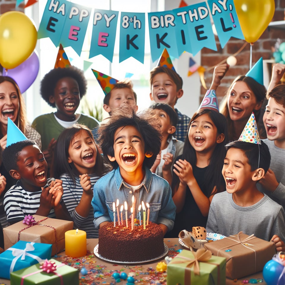 Ezekiel is turning 8 text effect image