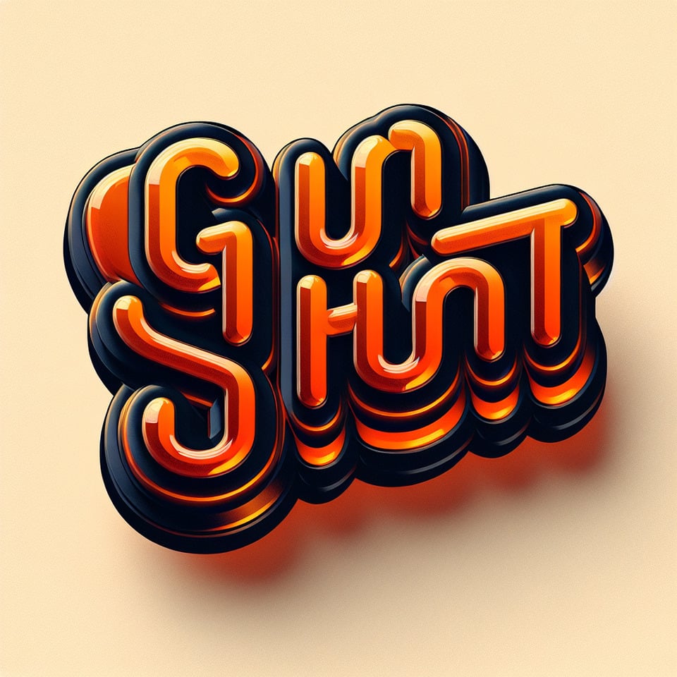 Text GUNSHOT with glossy orange colour with blackish shade text effect image