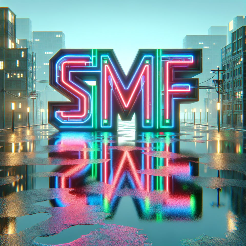 Text SMF cyberpunk stylethree-dimensionalNeon effectfluid within textlight background text effect image