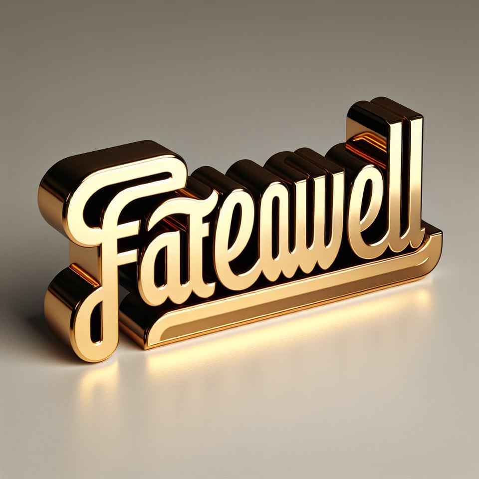 Text FAREWELL in shiny golden font on a plain background text effect image