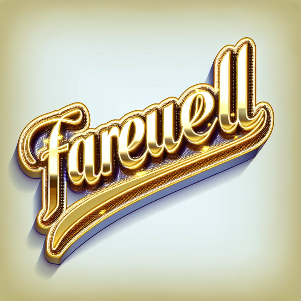 Text FAREWELL 2D in shiny golden font on a plain background text effect image
