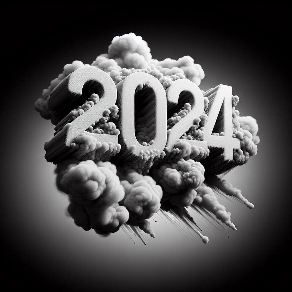 Teksti 2024 me spërkatje teksti 3d dhe sfond i tymosur text effect image
