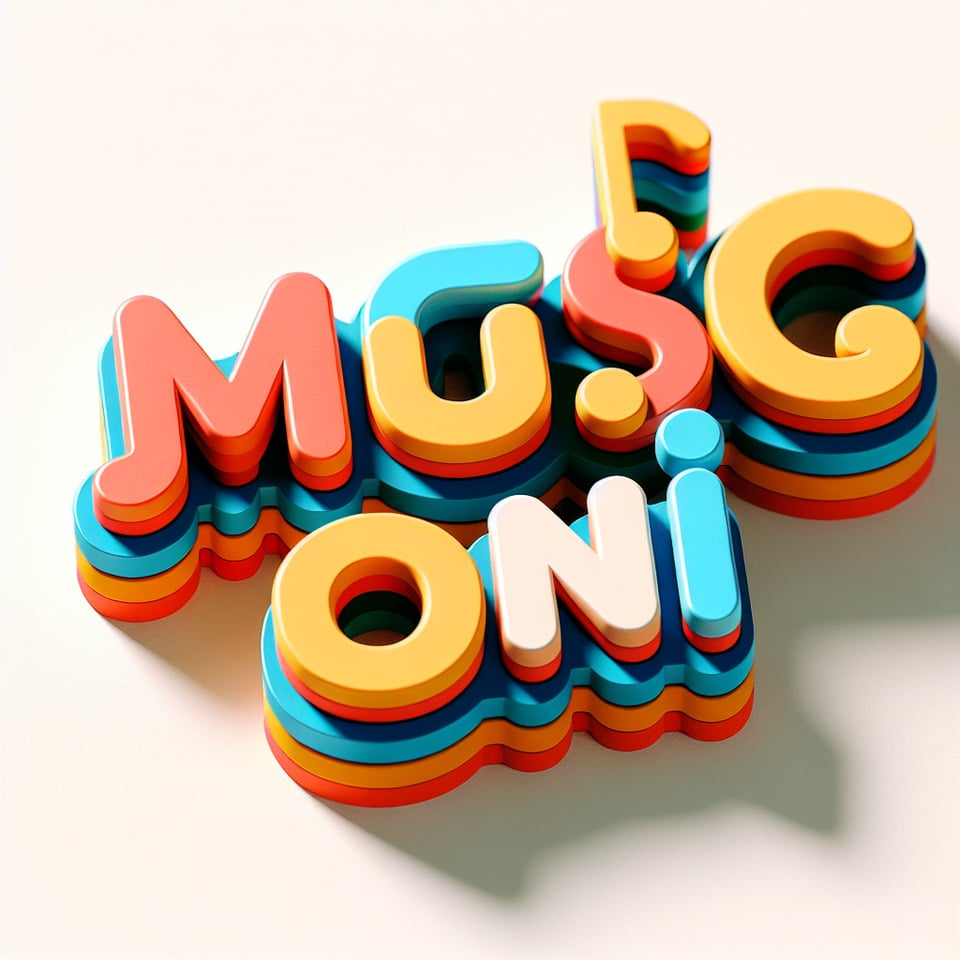 Pixar style text MUSIC ON font,on white background text effect image