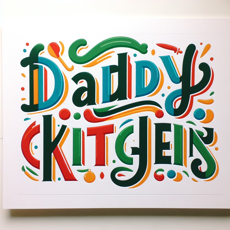 Holiday lettering text Daddy's Kitchen  multicolored on white background text effect image