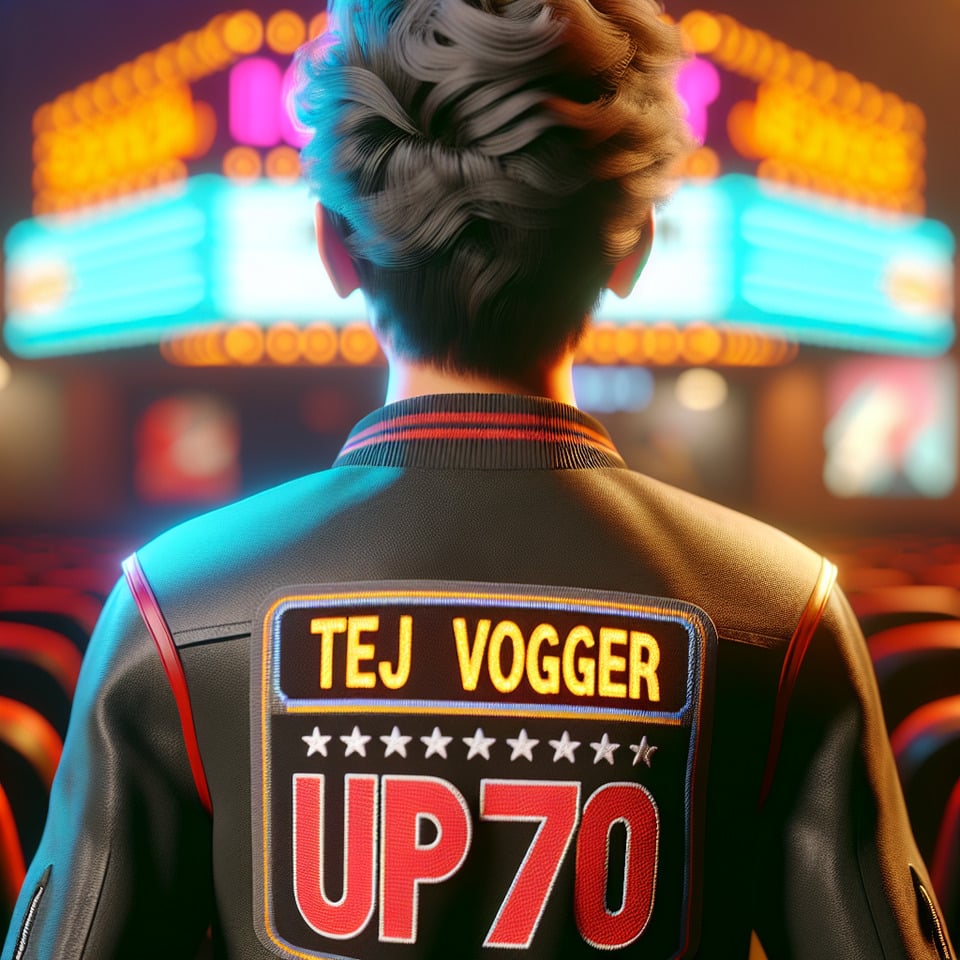 A boy who's name Tej Vlogger UP70 written on his back sidecinematic3d render text effect image