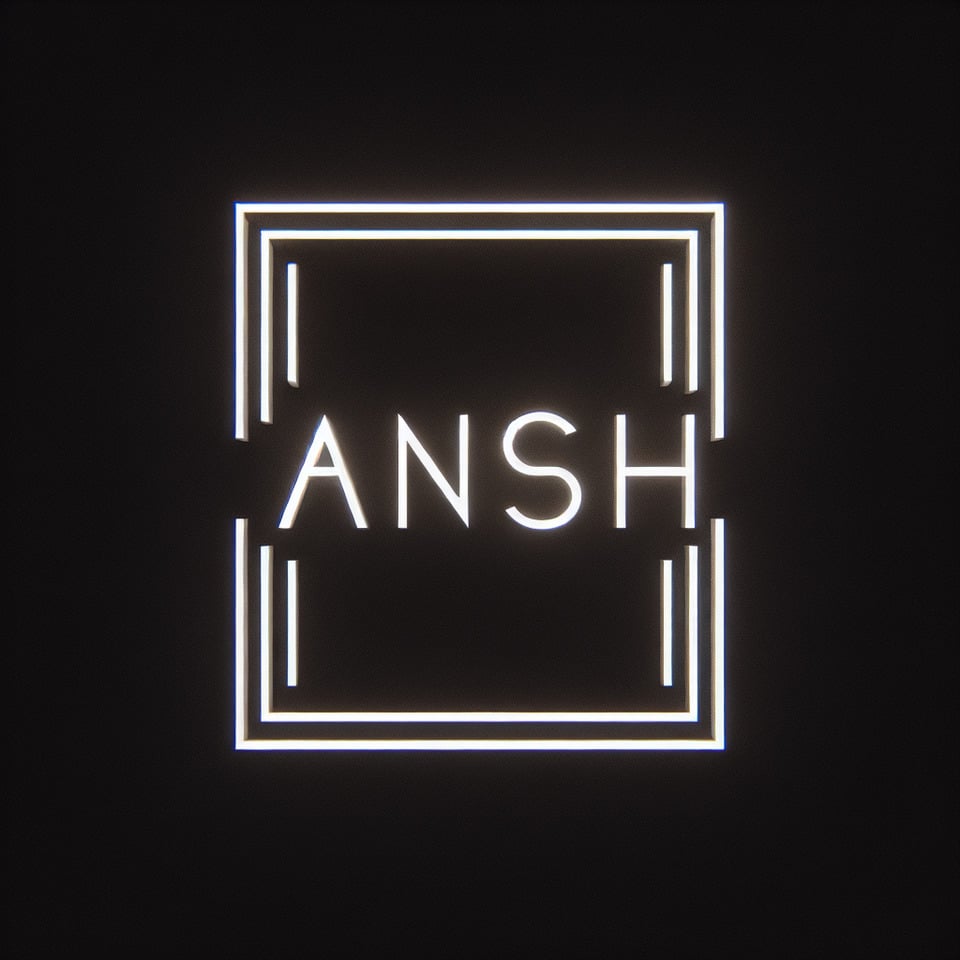 want a photo which is totally black and Ansh is written at the centre with a way which it shows nice the font colour is white and the font should have less curves and more lines it shows nice logo whole background should be black and no image should be there poster3d render text effect image