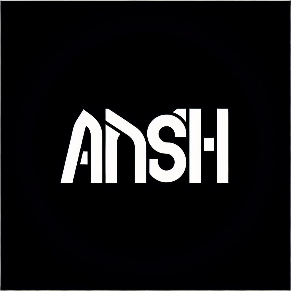 want a photo which is totally black and Ansh is written at the centre with a way which it shows nice the font colour is white and the font should have less curves and more lines it shows nice logo whole background should be black and no image should be there ,and only word should make a logo not any single design should be there,poster3d renderillustration text effect image