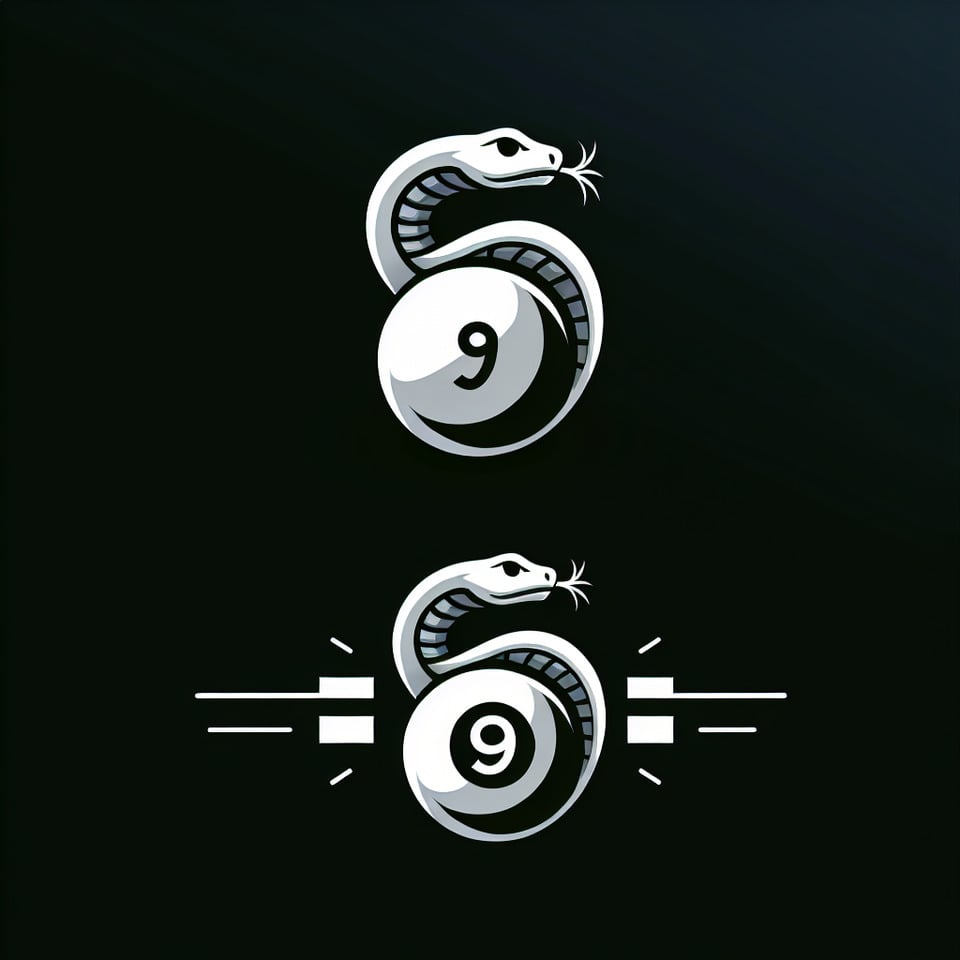 A sleek and modern logo for SNAKE BILLARD featuring a minimalist styleshowcasing a snake coiled around a number 9 billiard ballemphasizing simplicity and eleganceFlat Artdigital illustration with clean lines and solid colors--ar 1:1 --v 5 text effect image