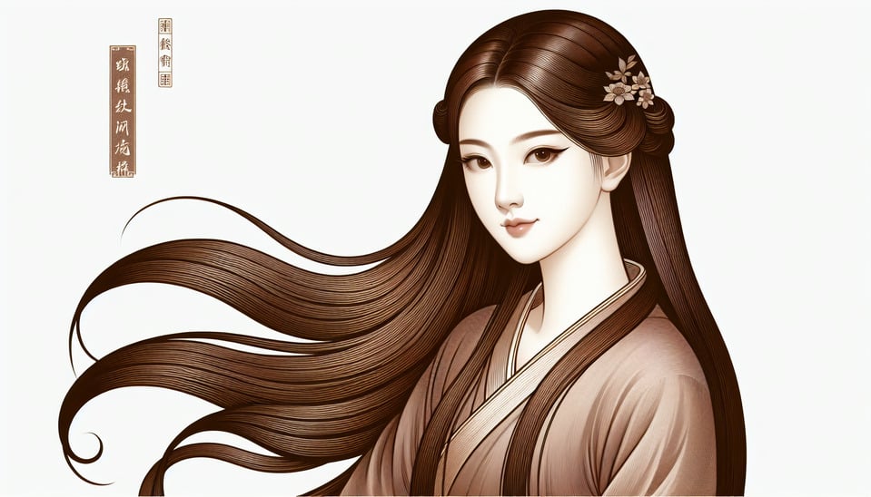 中國直髮長髮飄逸的美女，髮質特別好painting text effect image