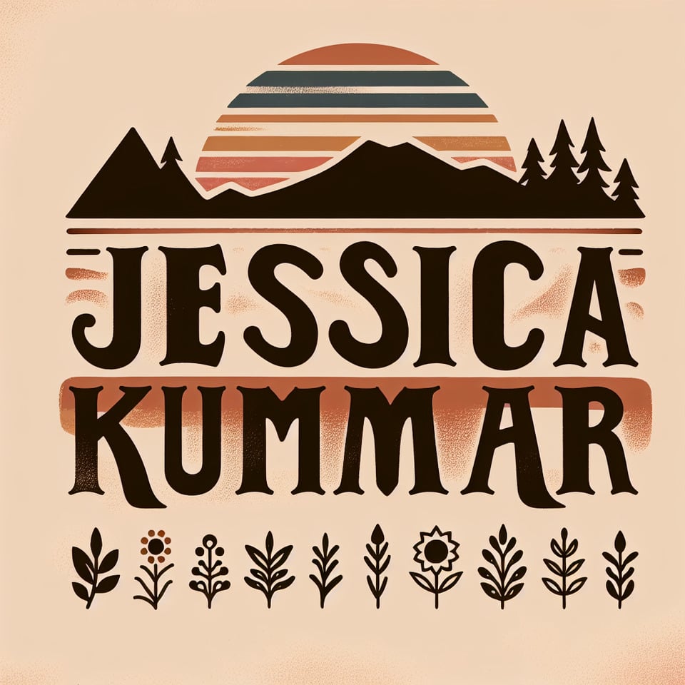 Write aana Jessica Kumar in earthy illustration design font with suitable background text effect image