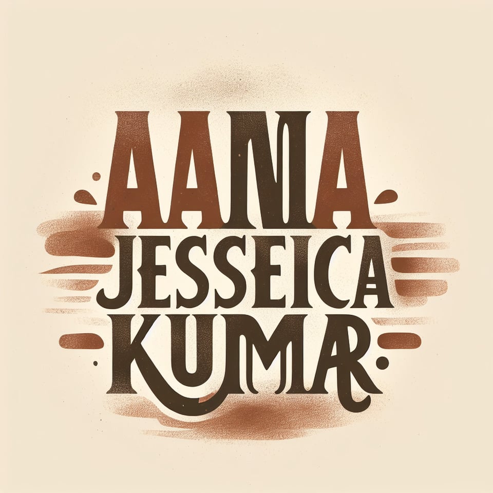 Write Aana Jessica Kumar in earthy illustration design font with suitable background text effect image