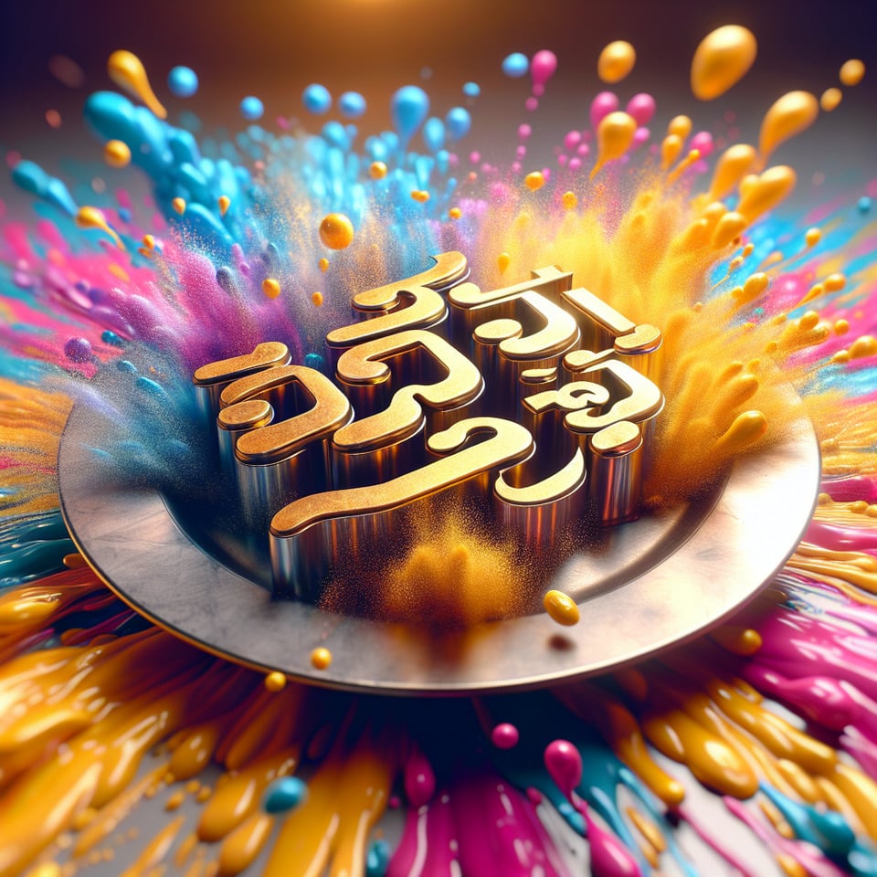 Text  శ్రీమతి & శ్రీవారు colorful splash 3d text in goldsilver plate and background colorcinematictypography3d renderposter text effect image