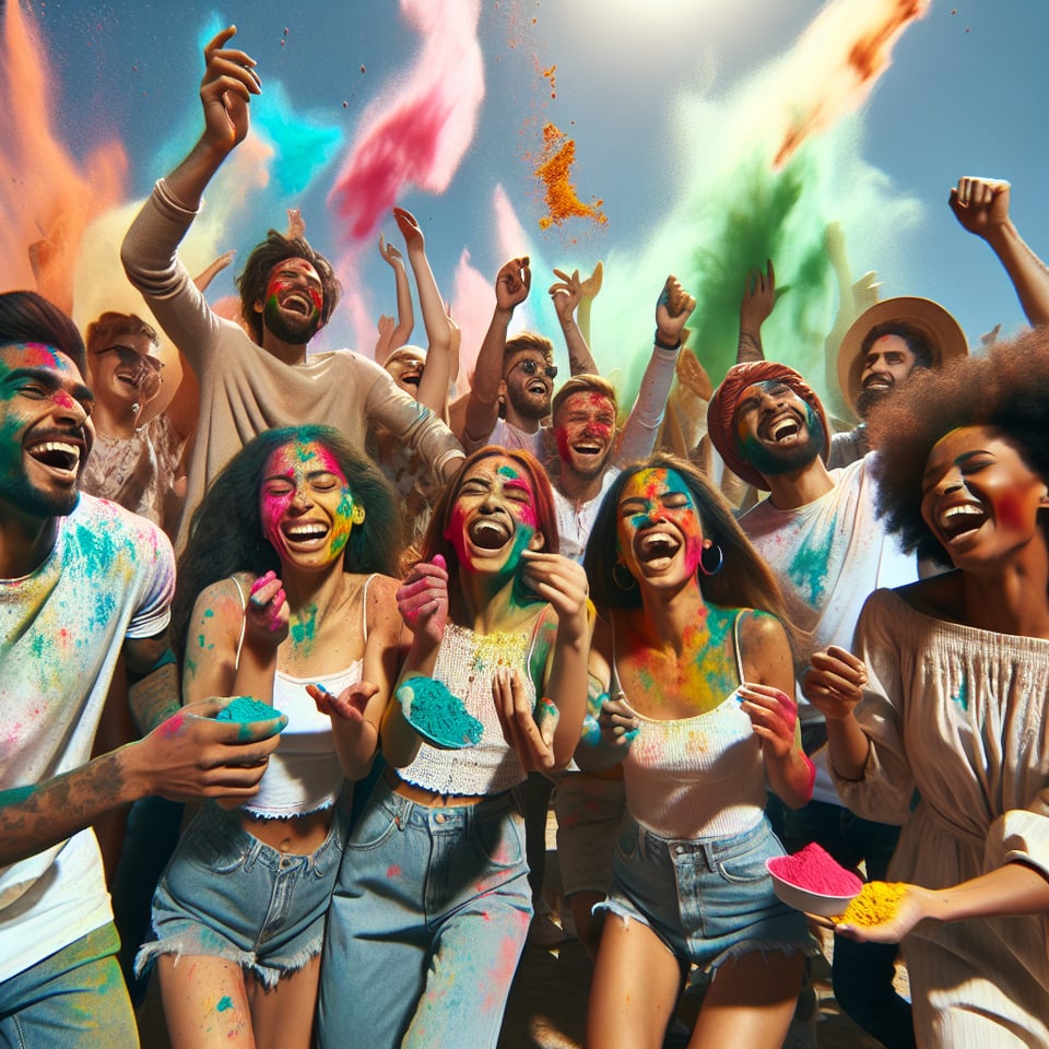 people playing holi with the date 25th March similar to the image below text effect image