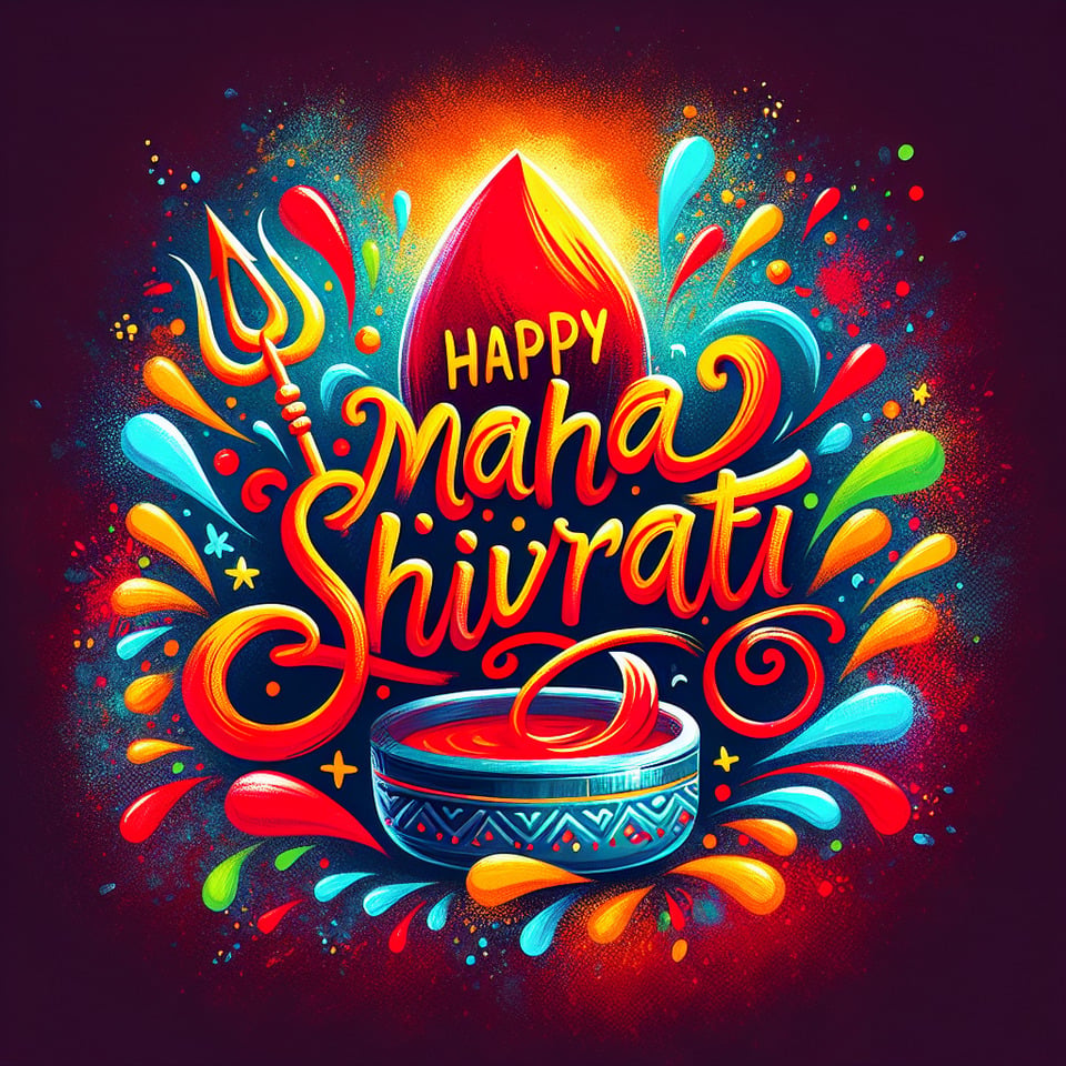 Text Happy Maha Shivratri colorful splash red glow text with yellow border glow text effect image