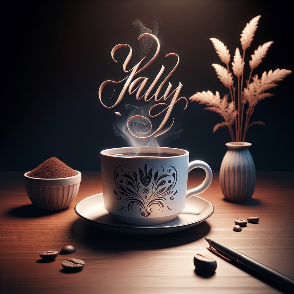 Write Yaly on a coffee cup text effect image
