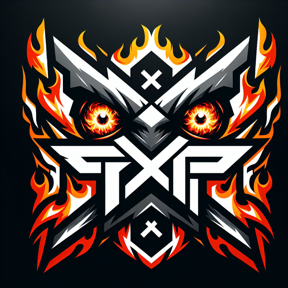 Design Prompt: Create a gaming logo featuring the letters TXF prominently displayedwith the letter X having flaming eyes for an intense and captivating look. The overall design should evoke a sense of powerintensityand gaming prowess. text effect image