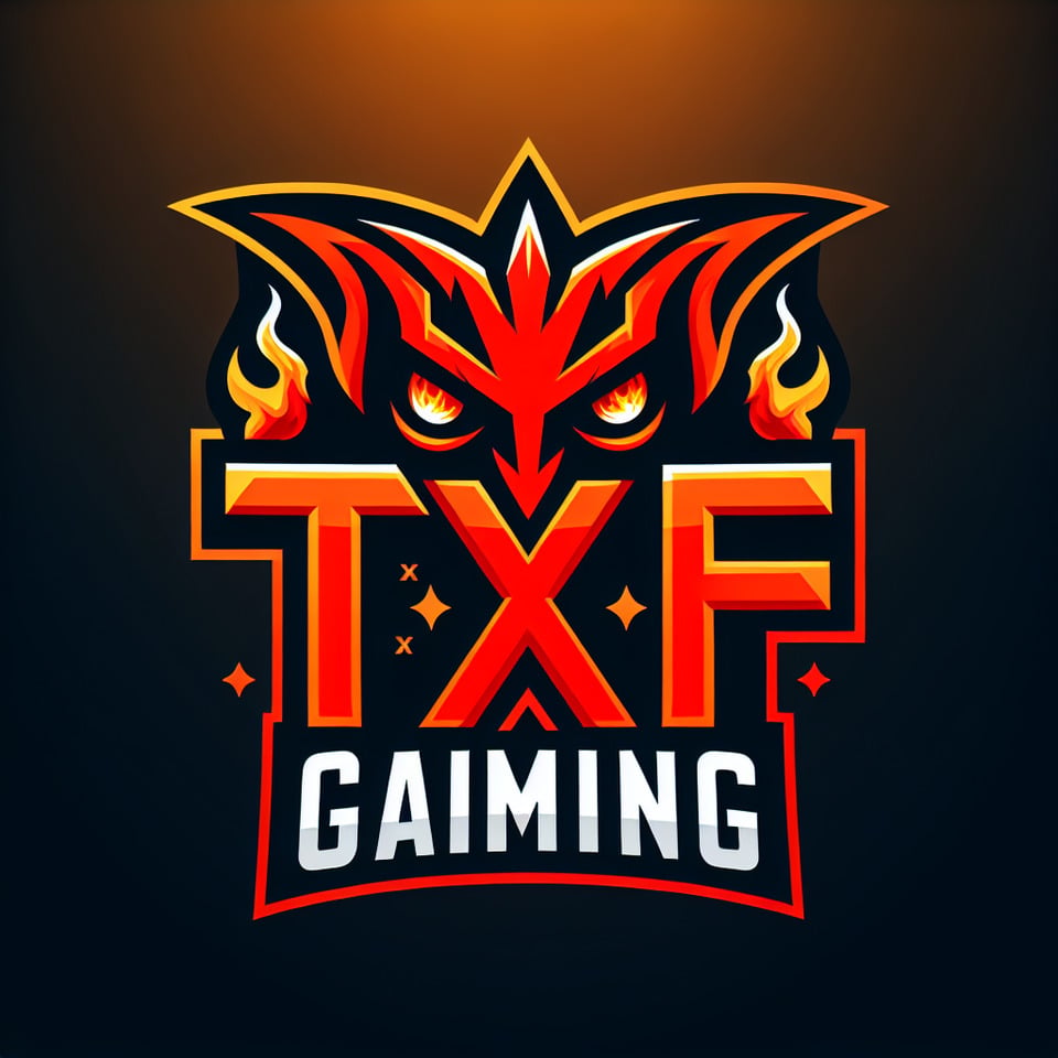 Design Prompt: Create a gaming logo featuring the letters TXF prominently displayedwith the letter X having flaming eyes for an intense and captivating look. The overall design should evoke a sense of powerintensityand gaming prowess. text effect image
