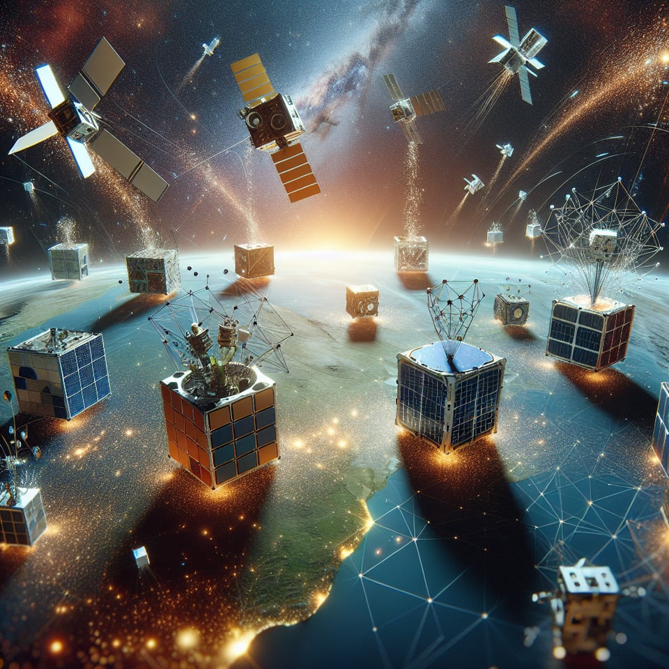 Small but Mighty: The Explosive Growth of CubeSats in Space text effect image