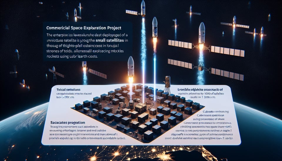 SpaceXElon Musk's commercial space exploration enterprisehas played a crucial role in the emergence of CubeSats and the tiny satellite revolution. SpaceX launched its first batch of tiny satellites as part of its Starlink project in 2018with the goal of providing worldwide high-speed internet access through a constellation of thousands of small spacecraft in low Earth orbit. This programme has developed greatly since thenwith SpaceX now launching hundreds of satellites at a time on its reusable rocketsthe Falcon 9 and Falcon Heavy. They have now launched over 1000 Starlink satellites. The Starlink satellites are CubeSatswith dimensions of 10x10x30 cm and a weight of around 227 kilogrammes. They are sent into space using the reusable Falcon 9 rocketwhich helps to keep launch costs low. text effect image