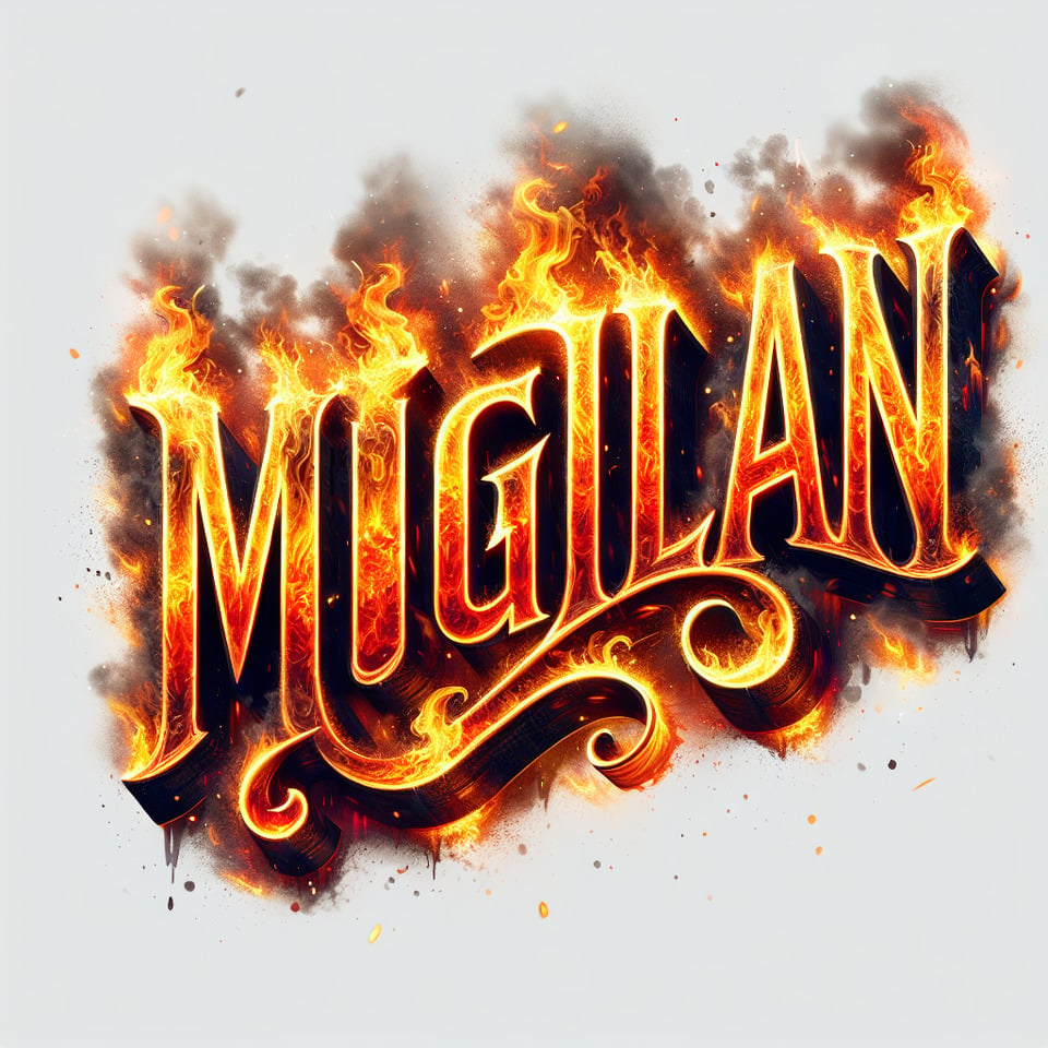 text MUGILAN fire alphabet text effects on white background text effect image