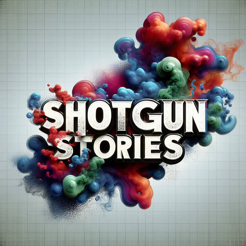 Text SHOTGUN STORIES colorful splash 3d text and smoky transparent backgroundRealistic detailed view. text effect image