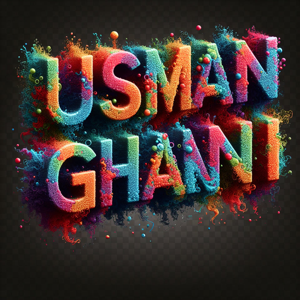 Text USMAN Ghani colorful splash 3d text and smoky transparent backgroundRealistic detailed view. text effect image
